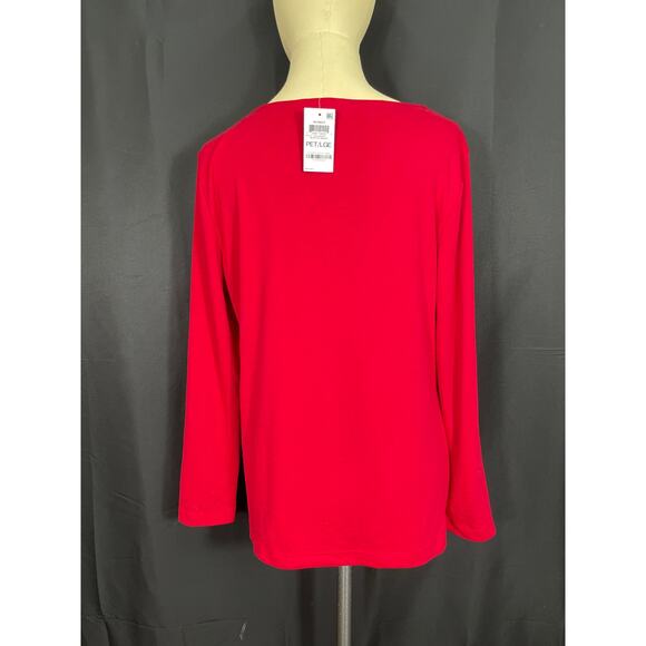 Holiday Long Tee and Beaded Scarf Red Falling Silver Snowflakes Karen Scott - Picture 5 of 8